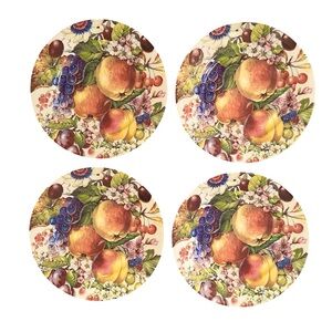 Rochard Limoges France Set of 4 Multicolor Fruit and Flower Appetizer Plates